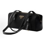 PRADA Re-Nylon metal triangular logo zipper opening and closing hand-held shoulder bag, medium size for women, black